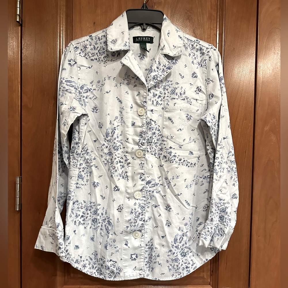 Ralph Lauren cotton pajamas set. PJ top and drawstring pant. Flowers. Floral.